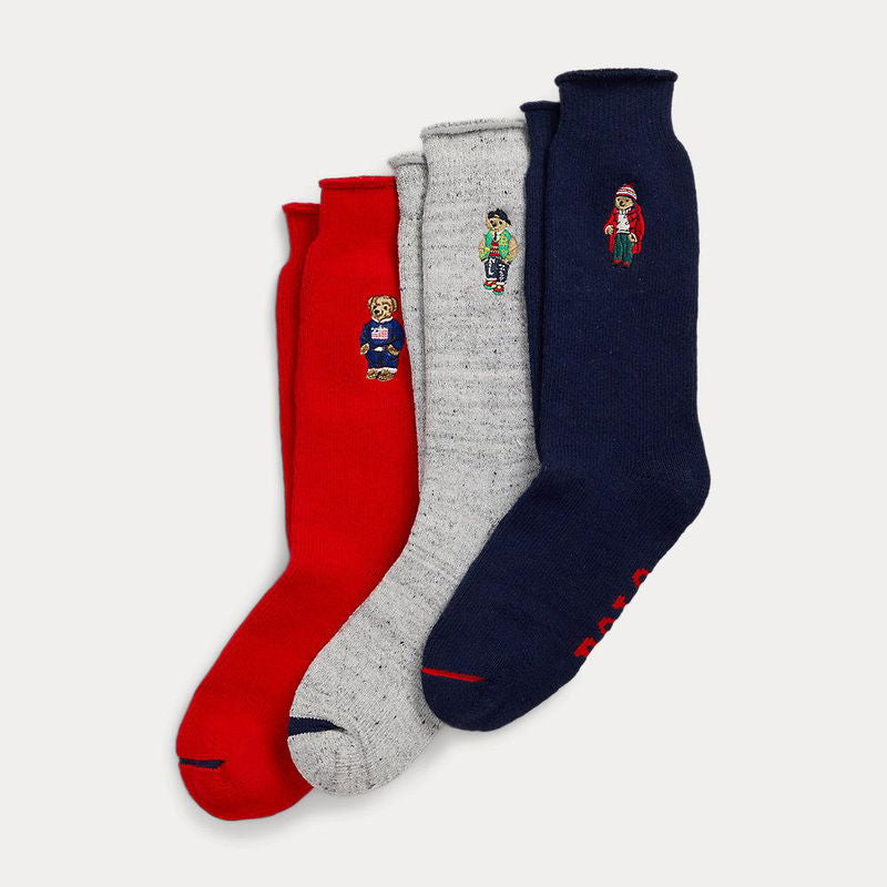 Polo Ralph Lauren Bear Roll-Top 3 Sock Gift Set