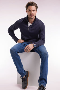 Eden Park Navy Rugby Shirt With Striped Under Collar