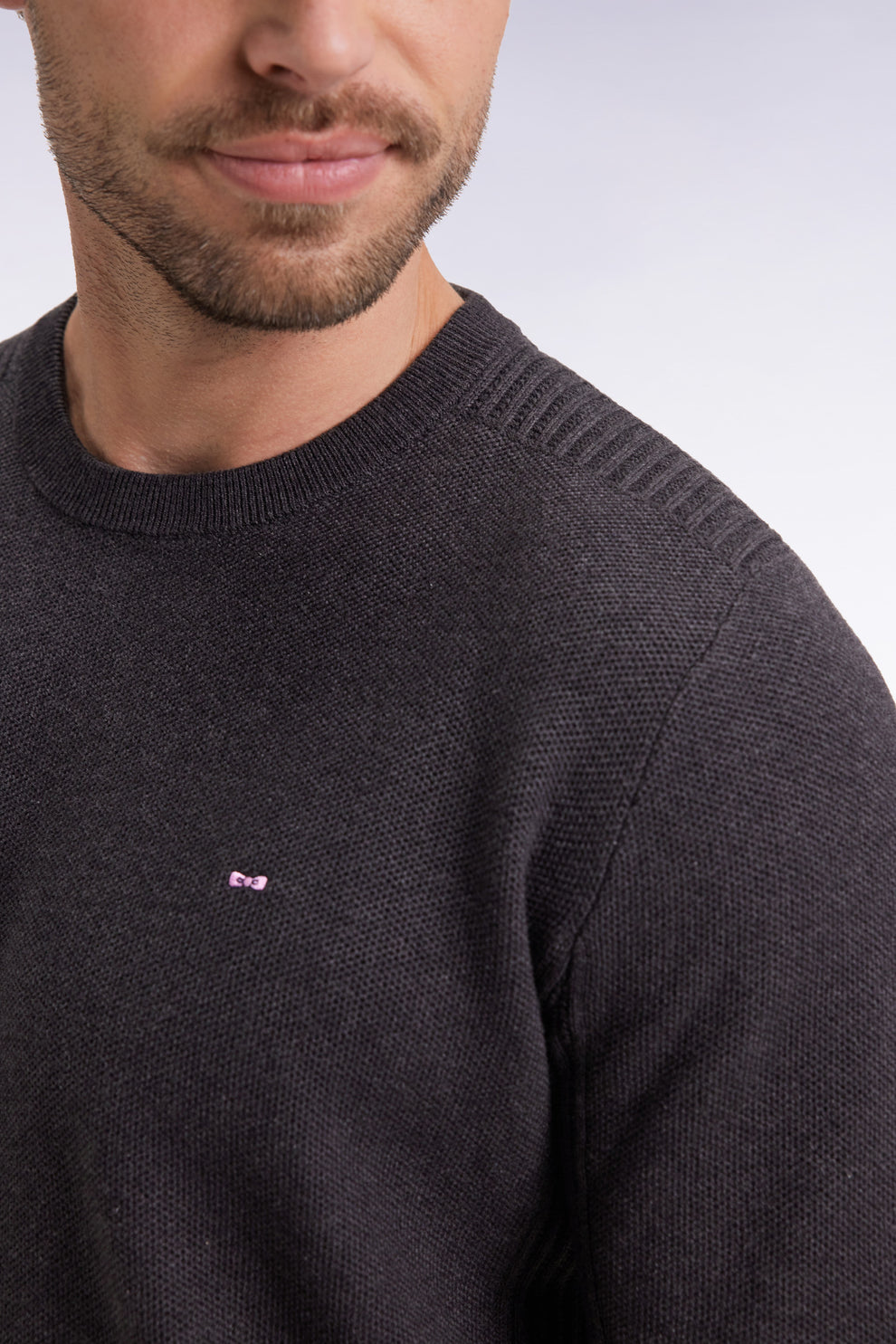 Eden Park Dark Grey Crew Neck Honeycomb Cotton Sweater