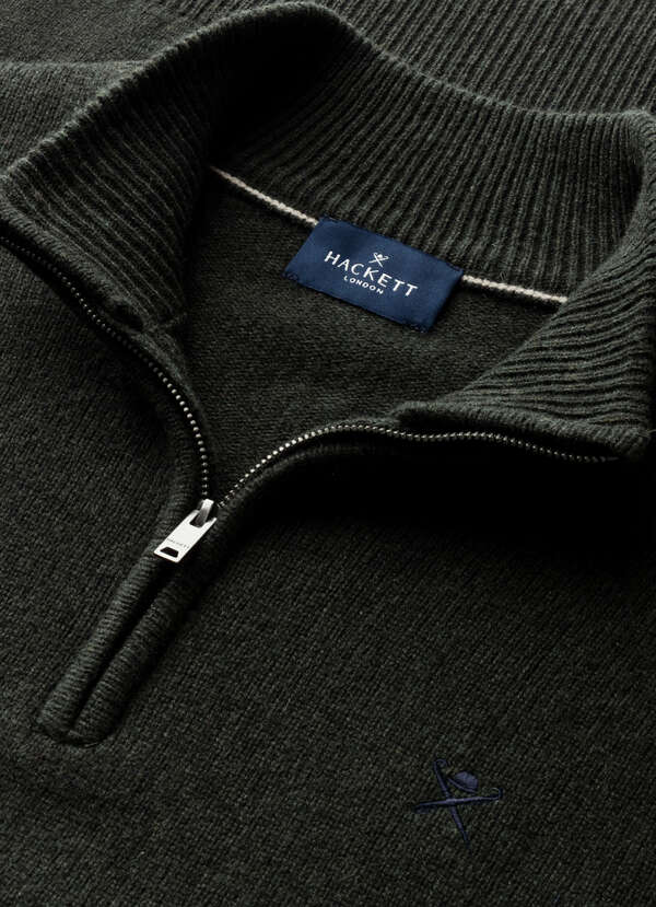 Hackett London Lambswool Quarter Zip Jumper-Hunter Green