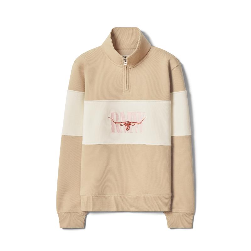 RM Williams Trickett Panel Womens 1/4 Zip Sweatshirt-Sand