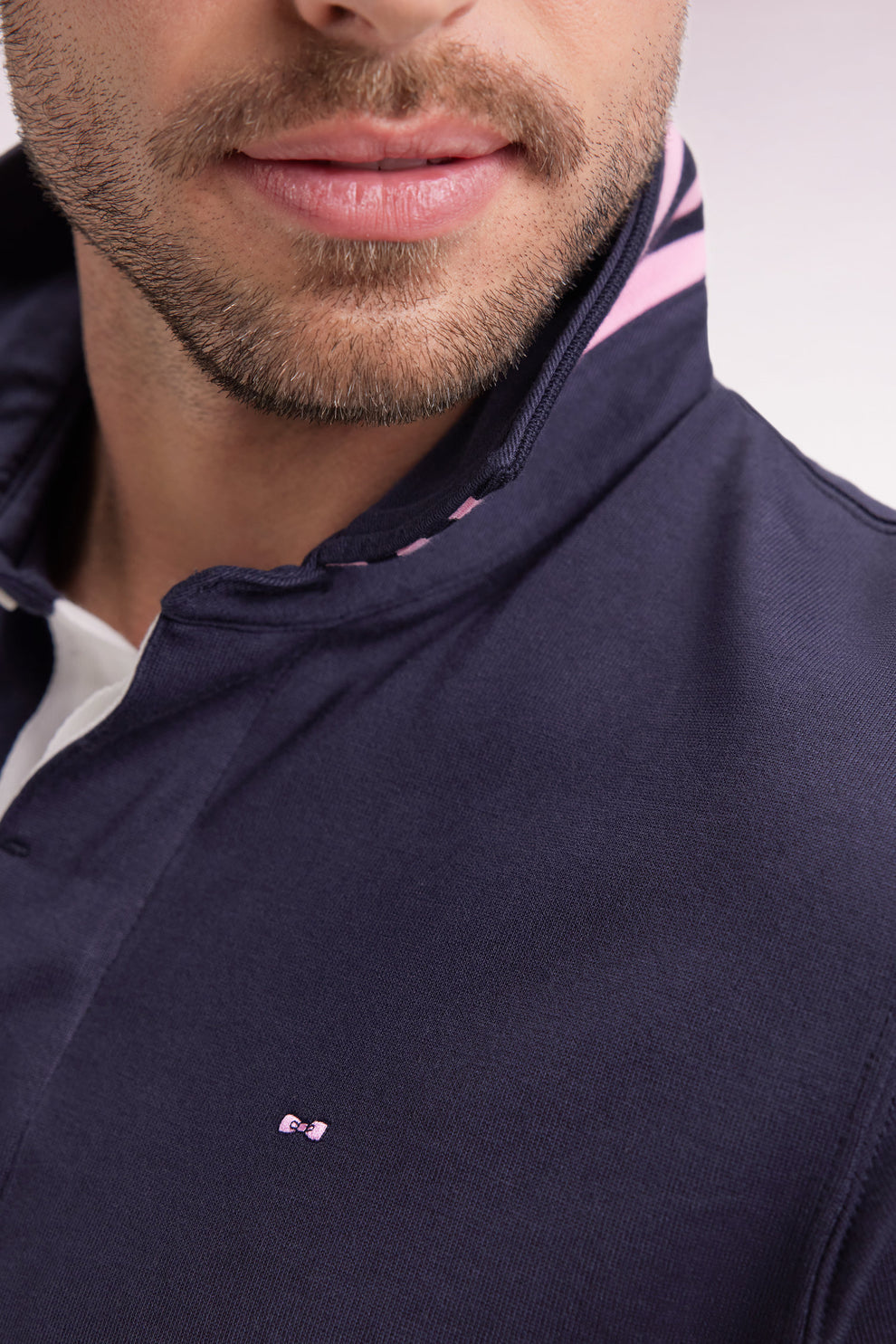 Eden Park Navy Rugby Shirt With Striped Under Collar
