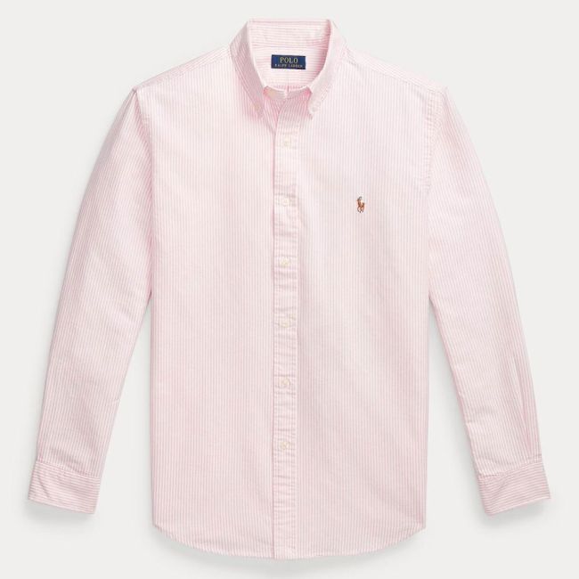 Polo Ralph Lauren Custom Fit Striped Oxford Shirt-Pink