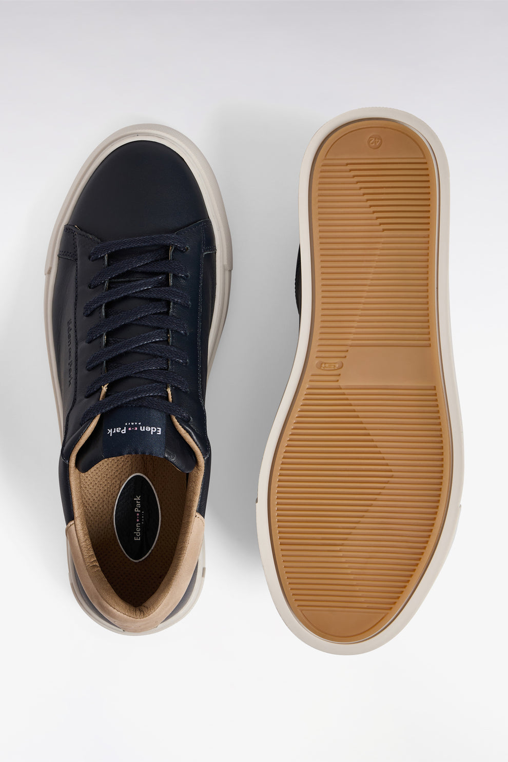 Eden Park Two-tone Navy Leather & Sand Suede Trainers
