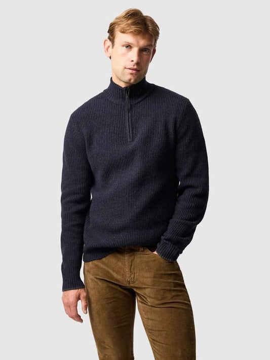 Rodd & Gunn Robbies Road Lambswool 1/4 Zip Jumper-Midnight