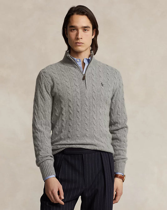 Polo Ralph Lauren Cable-Knit Quarter-Zip Jumper-Fawn Grey Heather