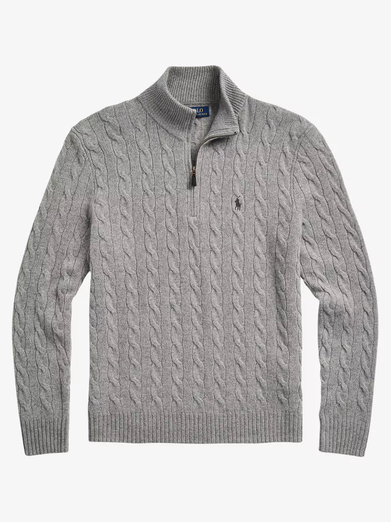 Polo Ralph Lauren Cable-Knit Quarter-Zip Jumper-Fawn Grey Heather