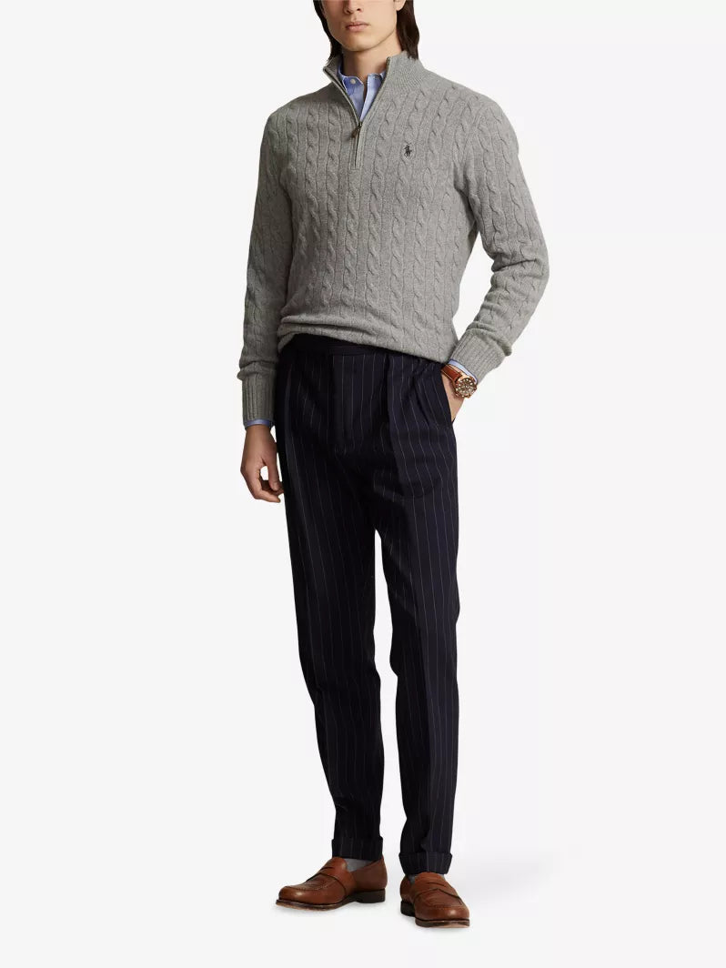 Polo Ralph Lauren Cable-Knit Quarter-Zip Jumper-Fawn Grey Heather
