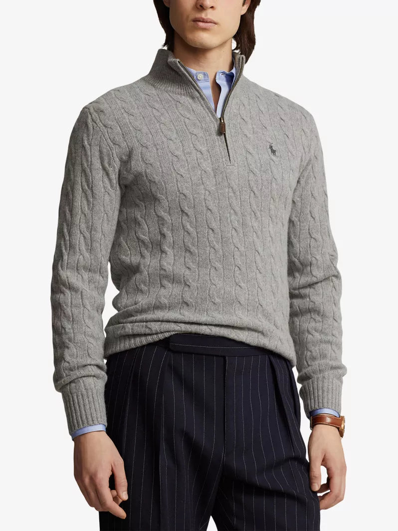 Polo Ralph Lauren Cable-Knit Quarter-Zip Jumper-Fawn Grey Heather