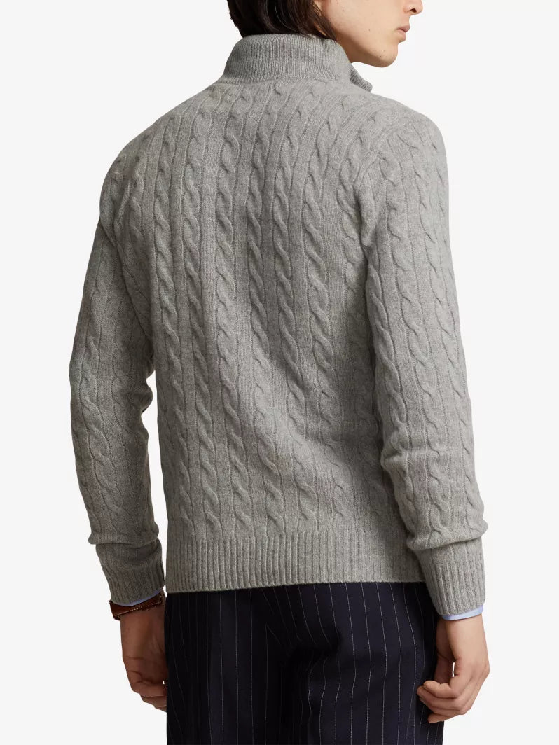 Polo Ralph Lauren Cable-Knit Quarter-Zip Jumper-Fawn Grey Heather