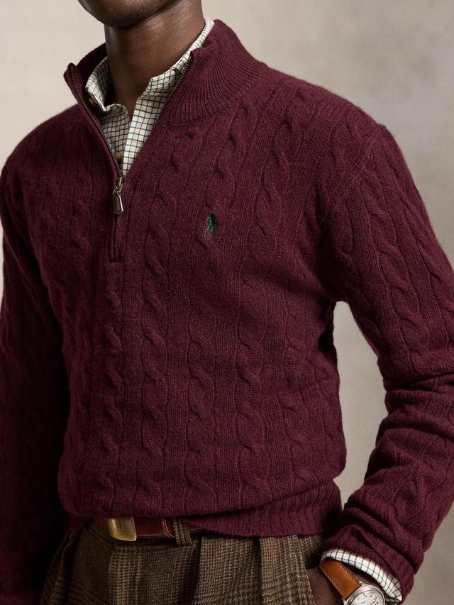 Polo Ralph Lauren Cable-Knit Quarter-Zip Jumper-Aged Wine Heather