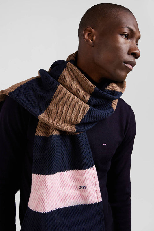 Eden Park Navy/Brown Striped Cotton Scarf