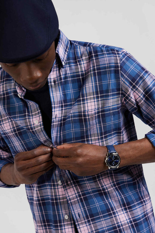 Eden Park Reg Fit Blue/Pink Checked Cotton Shirt