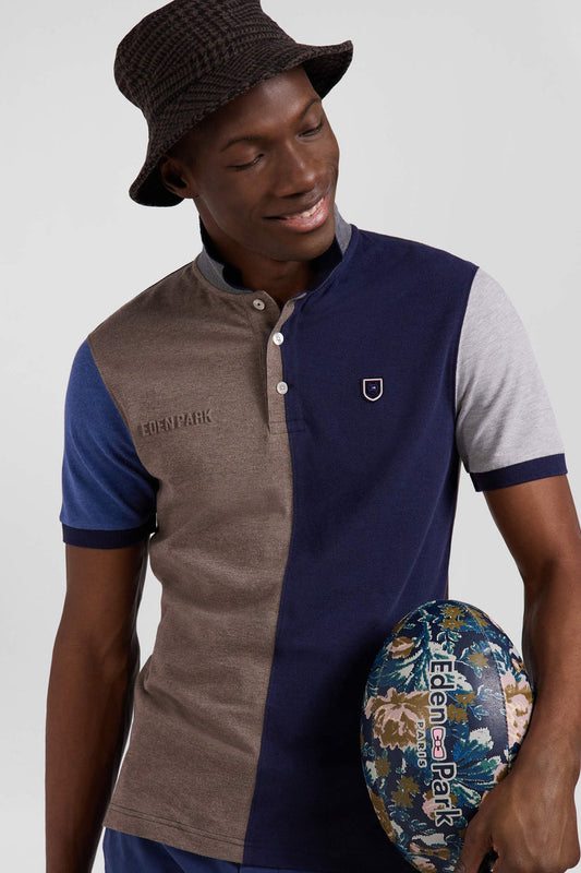 Eden Park Regular Navy Colourblock Pique Polo Shirt