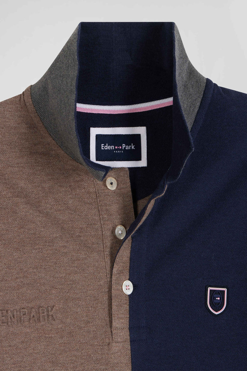 Eden Park Regular Navy Colourblock Pique Polo Shirt