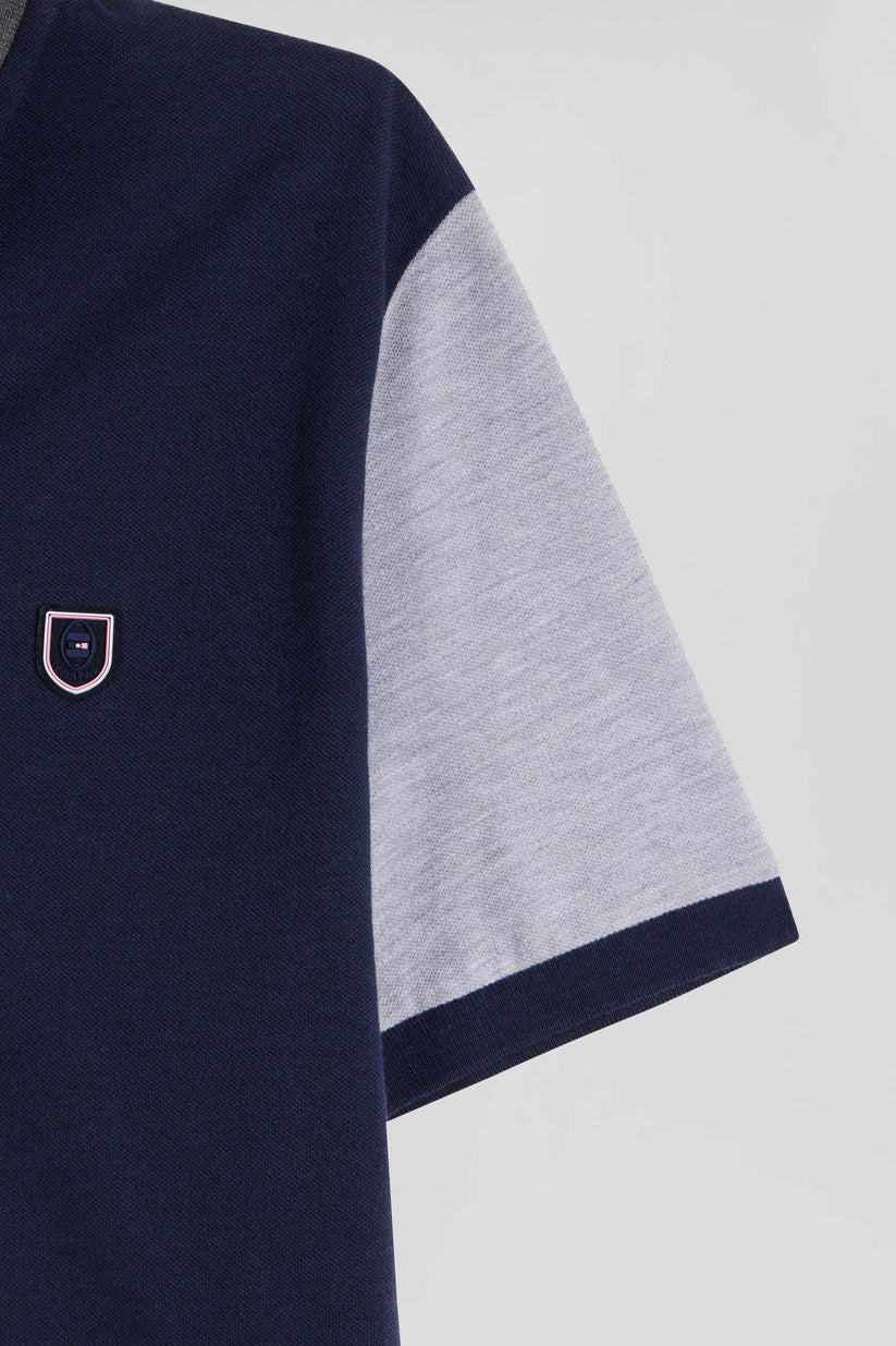 Eden Park Regular Navy Colourblock Pique Polo Shirt