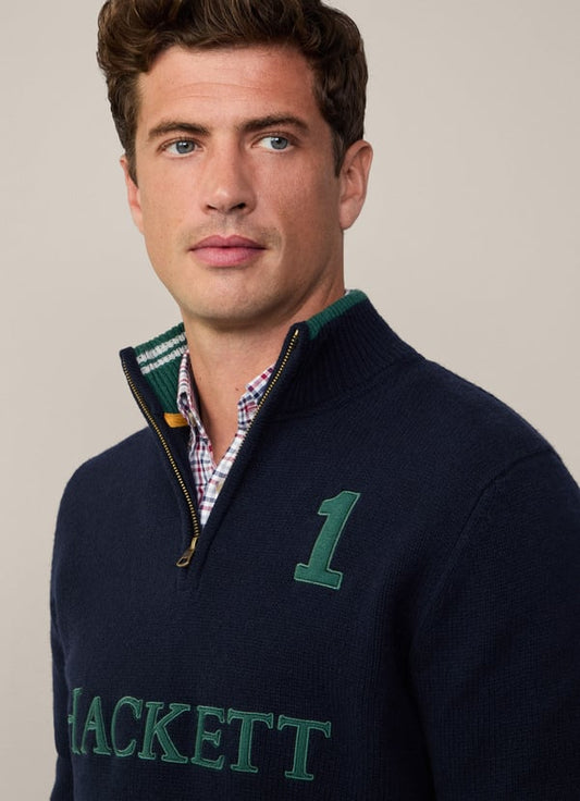 Hackett Heritage Navy 1/2 Zip Wool Jumper