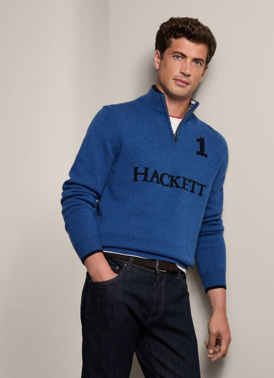 Hackett Heritage Midnight Blue 1/2 Zip Wool Jumper