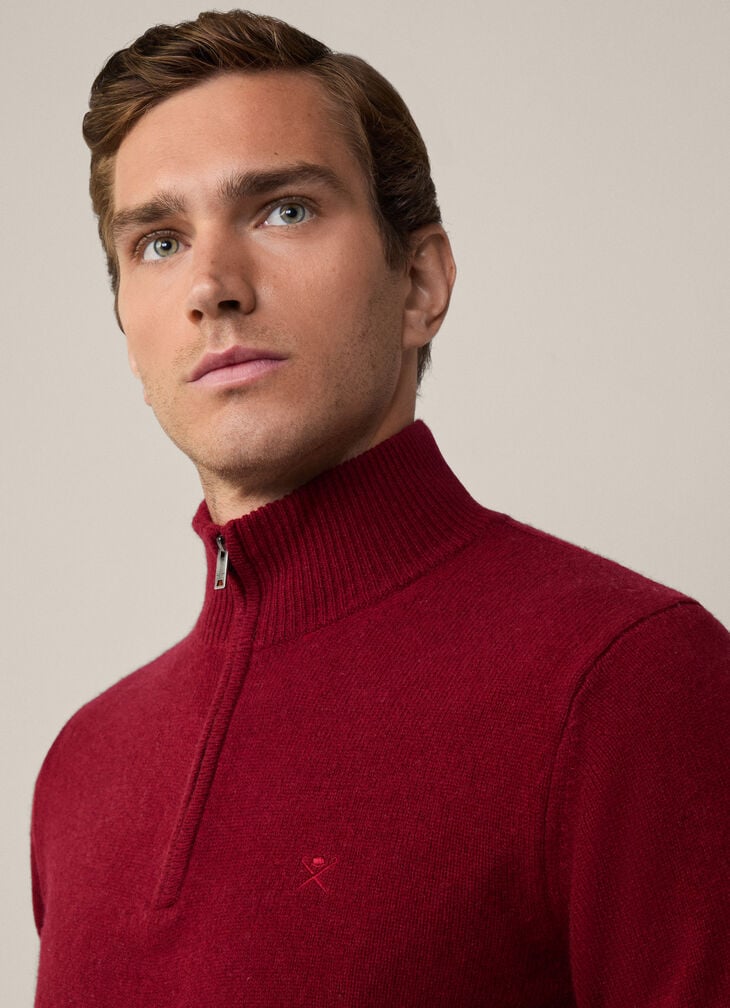 Hackett High Neck 1/2 Zip Winter Red Jumper