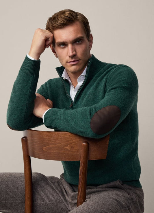 Hackett High Neck 1/2 Zip Forest Green Jumper