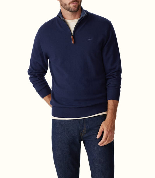 RM Williams 1/4 Zip Navy Merino Wool Ernest Sweater