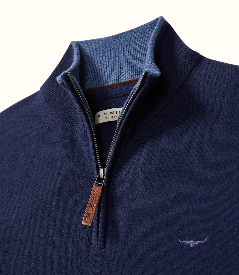 RM Williams 1/4 Zip Navy Merino Wool Ernest Sweater