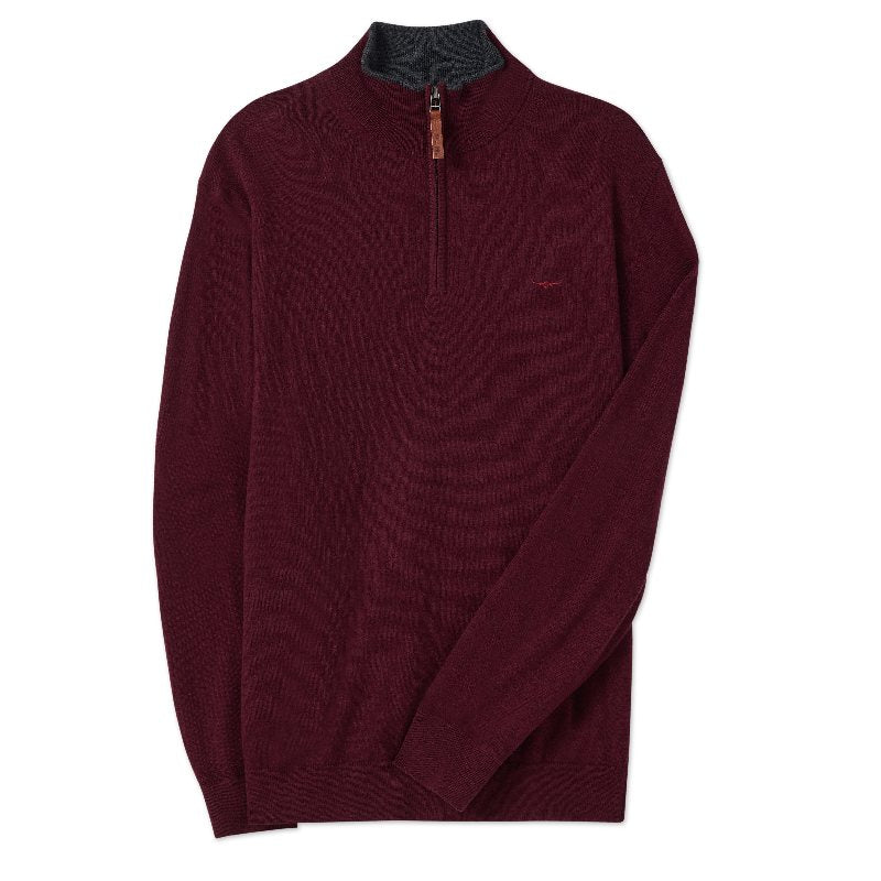 RM Williams 1/4 Zip Burgundy Merino Wool Ernest Sweater