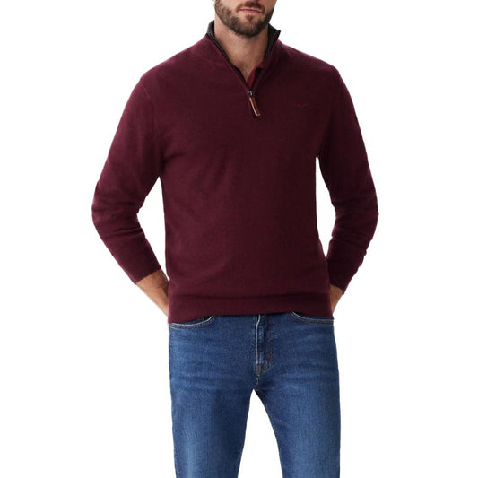 RM Williams 1/4 Zip Burgundy Merino Wool Ernest Sweater