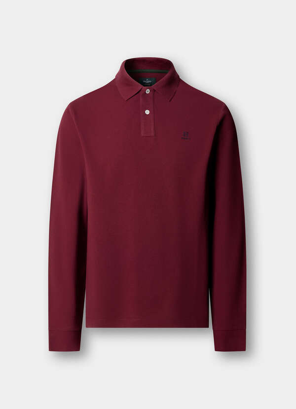Hackett Heritage Classic Fit Long Sleeved Branded Polo Shirt-Oxblood Red
