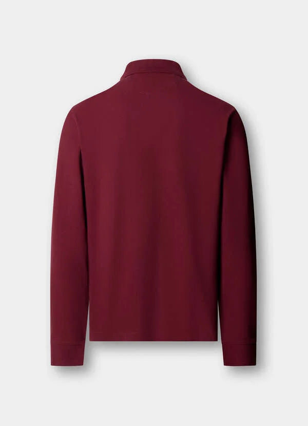 Hackett Heritage Classic Fit Long Sleeved Branded Polo Shirt-Oxblood Red