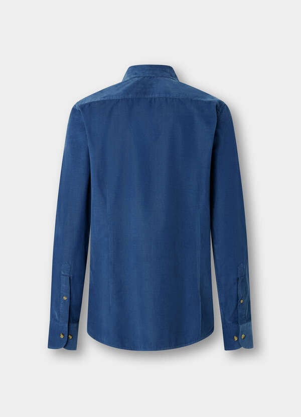 Hackett London Tailored Fit Smart Babycord Shirt-Airforce Blue