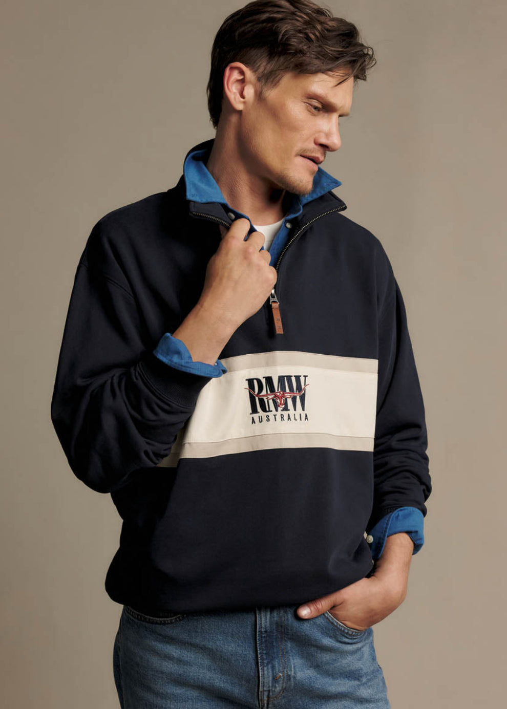 RM Williams Classic RMW 1/4 Zip Sweatshirt-Navy