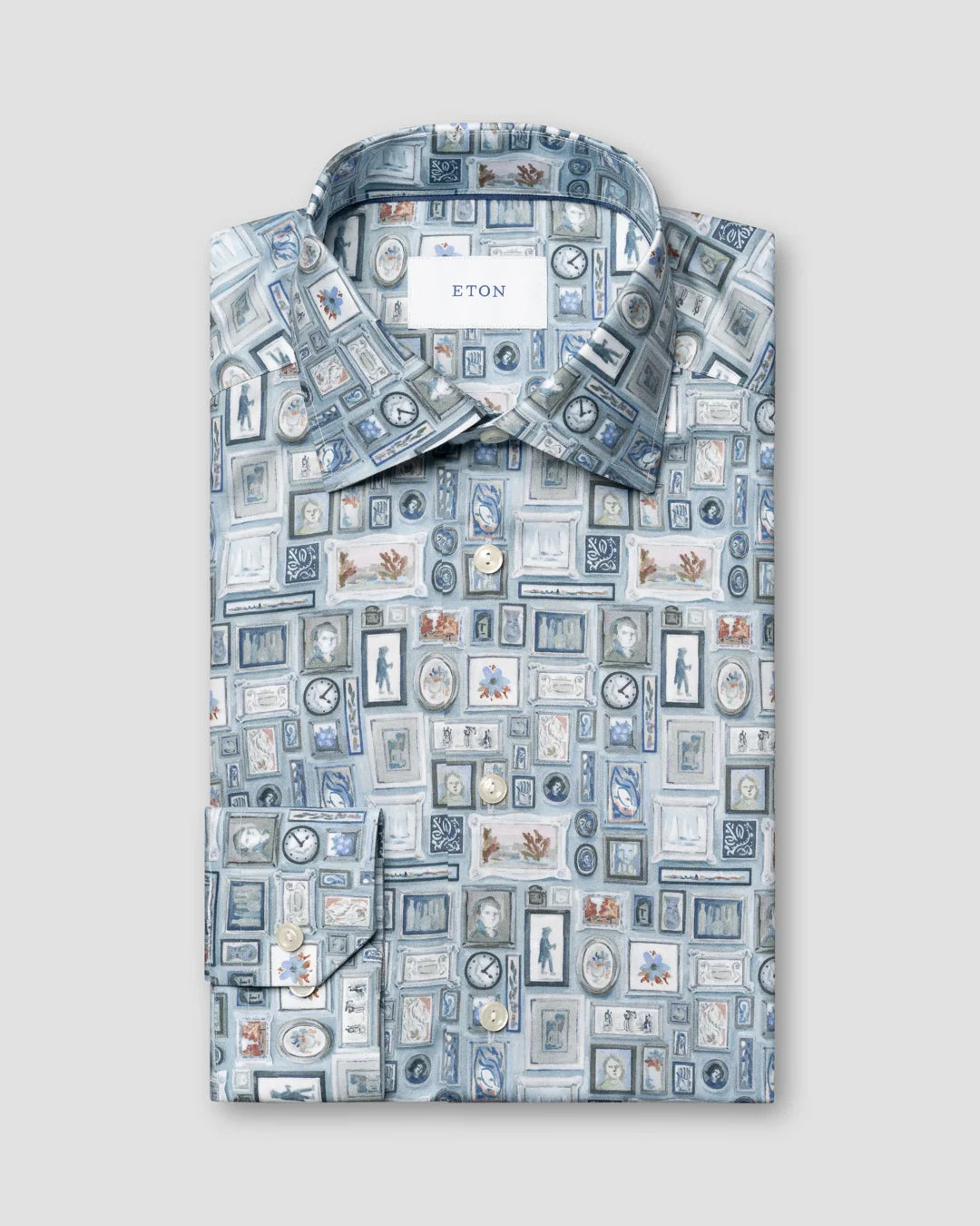 Eton Motif Signature Twill Print Contemporary Fit Shirt-Blue