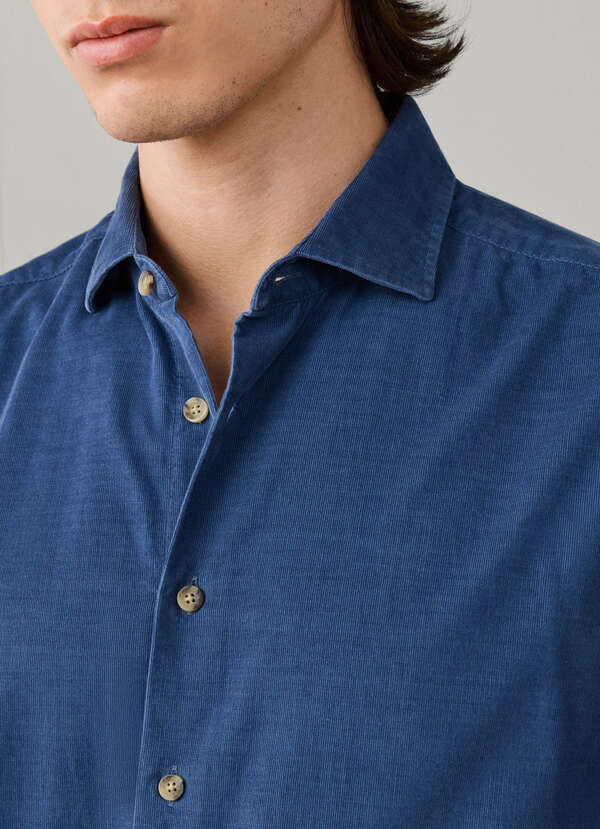 Hackett London Tailored Fit Smart Babycord Shirt-Airforce Blue