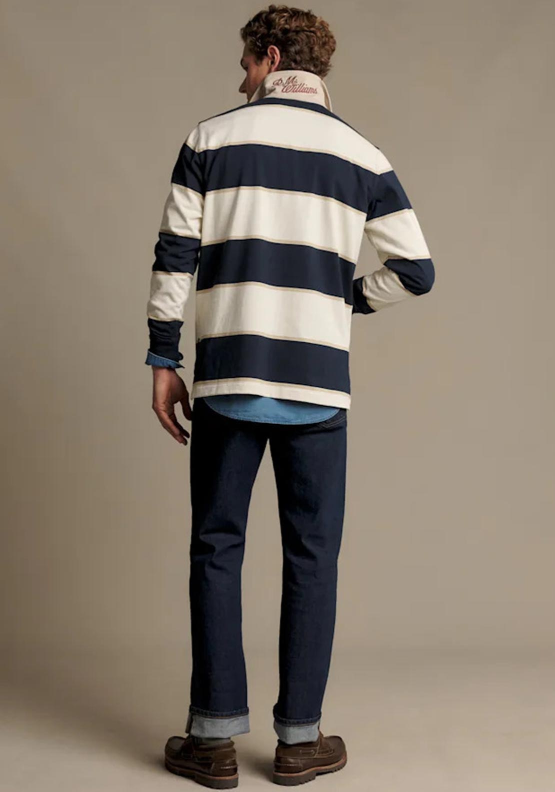 RM Williams Balmain Stripe Rugby Shirt-Ecru/Navy