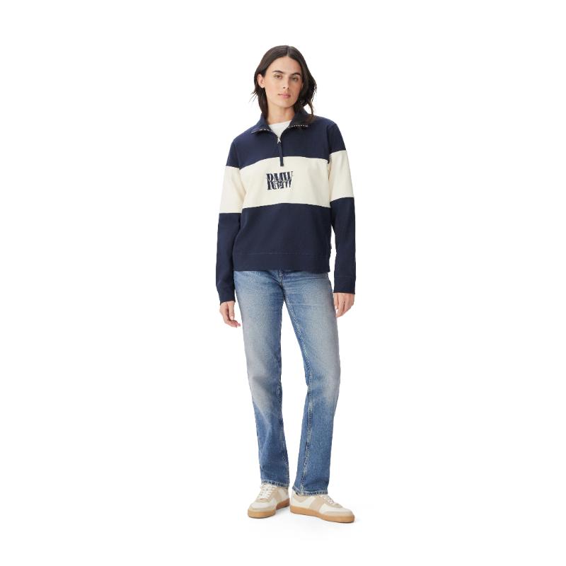 RM Williams Trickett Panel Womens 1/4 Zip Sweatshirt-Navy/ Ivory