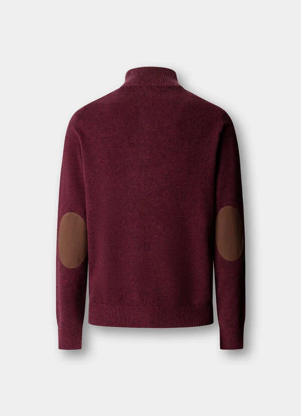 Hackett London Lambswool Quarter Zip Jumper-Oxblood Red