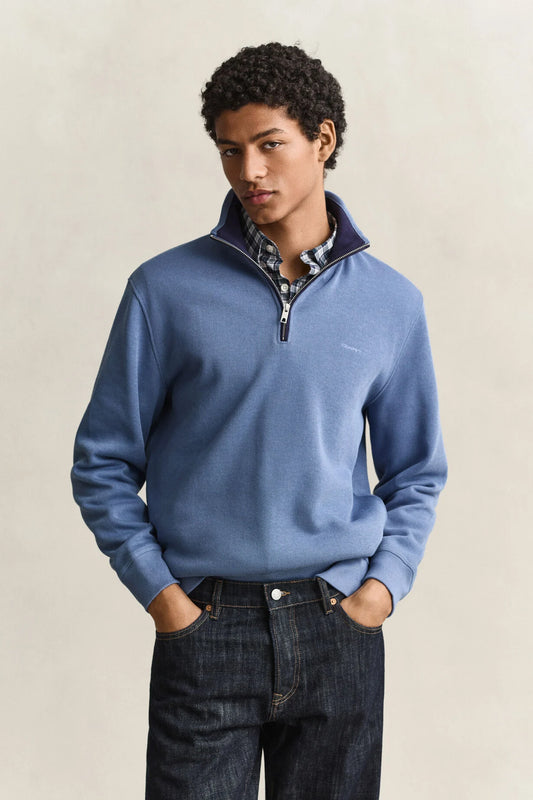 GANT Sacker Rib Half-Zip Sweatshirt-Blue Horizon