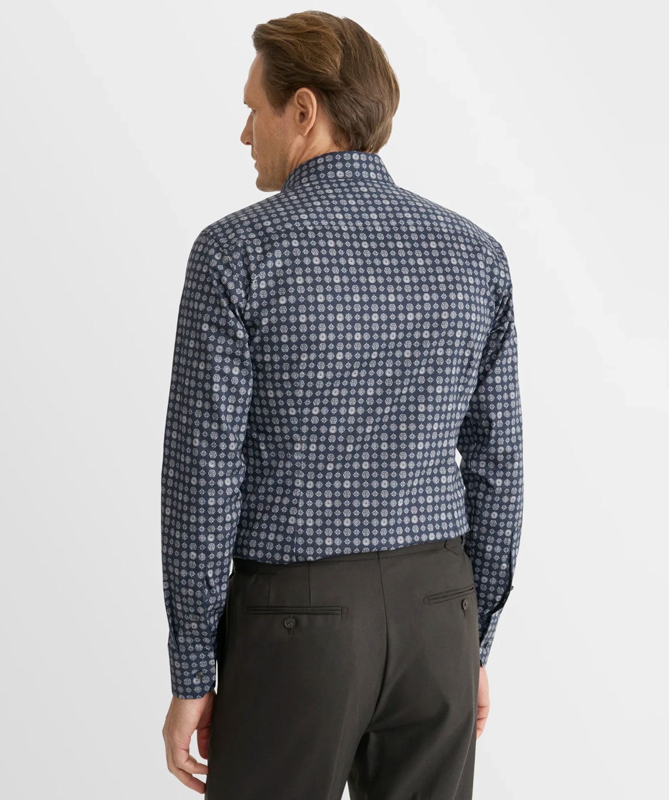 Eton Geometric Twill Contemporary Fit Shirt-Navy