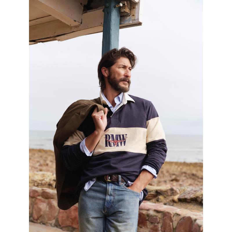 RM Williams Heritage Panel Rugby Shirt-Navy/Sand