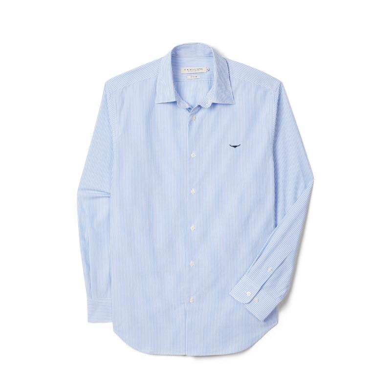RM Williams Sommers Poplin Stripe Shirt- White/Blue