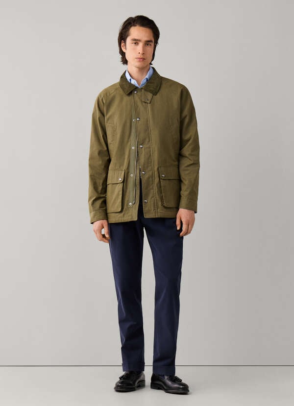 Hackett London Cotton Blend Field Jacket-Olive Green