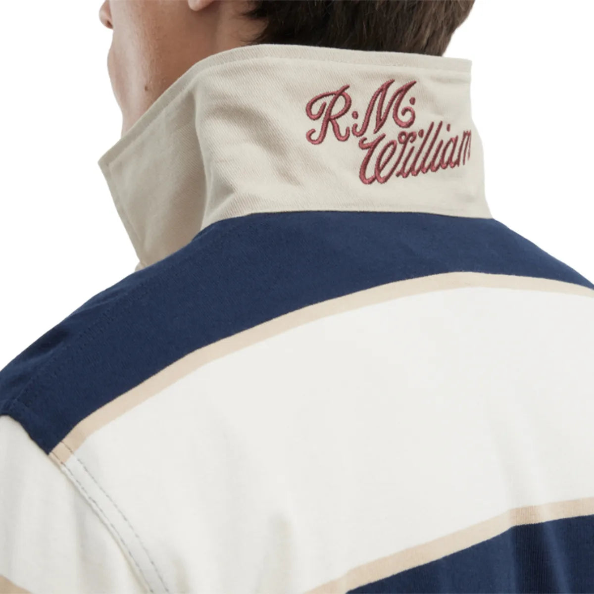 RM Williams Balmain Stripe Rugby Shirt-Ecru/Navy