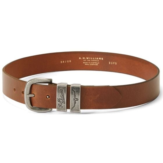 RM Williams Caramel Drover Belt with Antique Silver Buckle