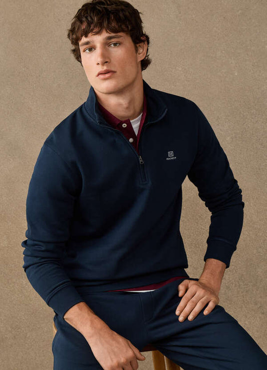 Hackett Heritage Branded Cotton Quarter Zip Sweatshirt-Old Navy