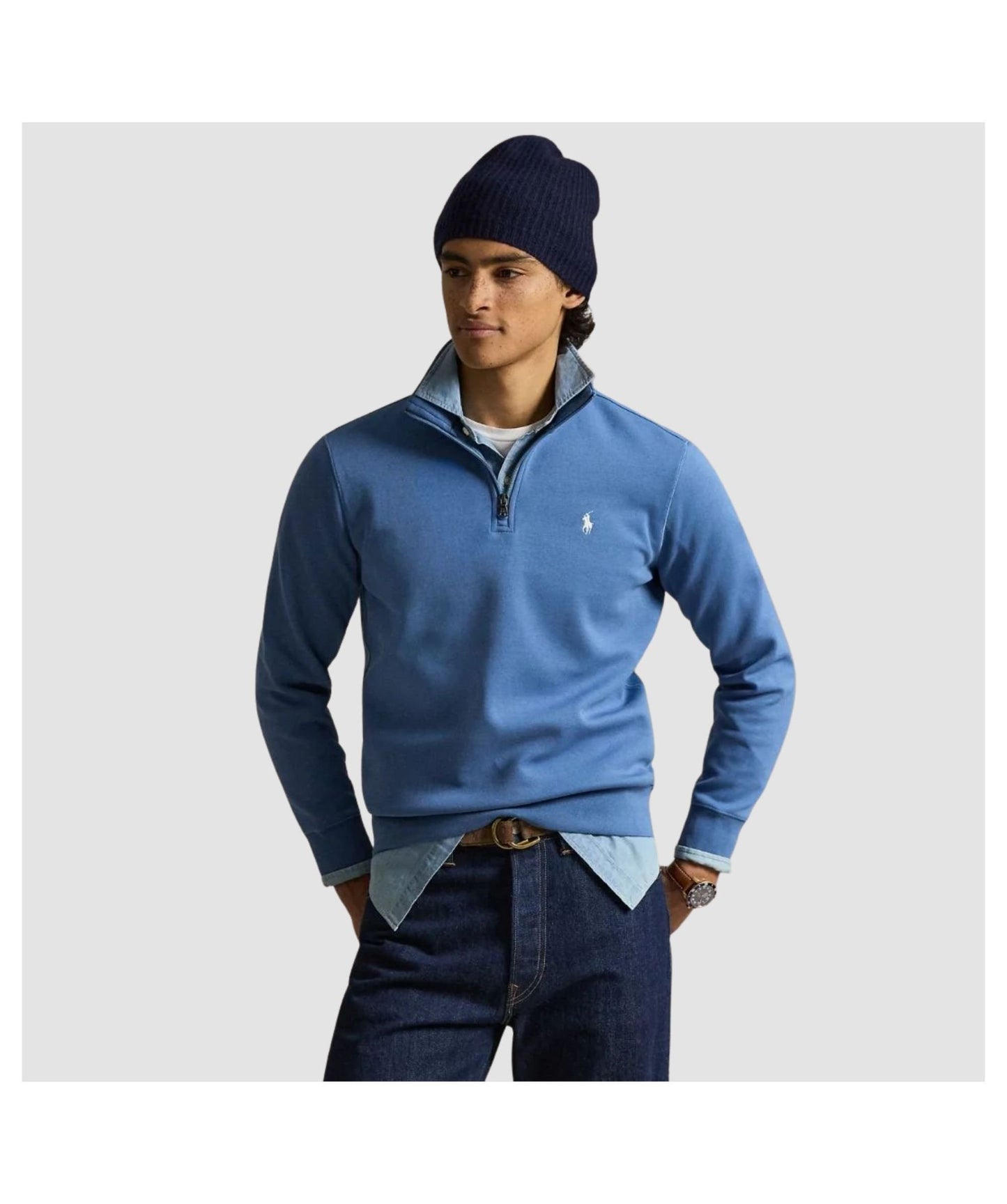 Polo Ralph Lauren Double-Knit Quarter-Zip Pullover-Delta Blue