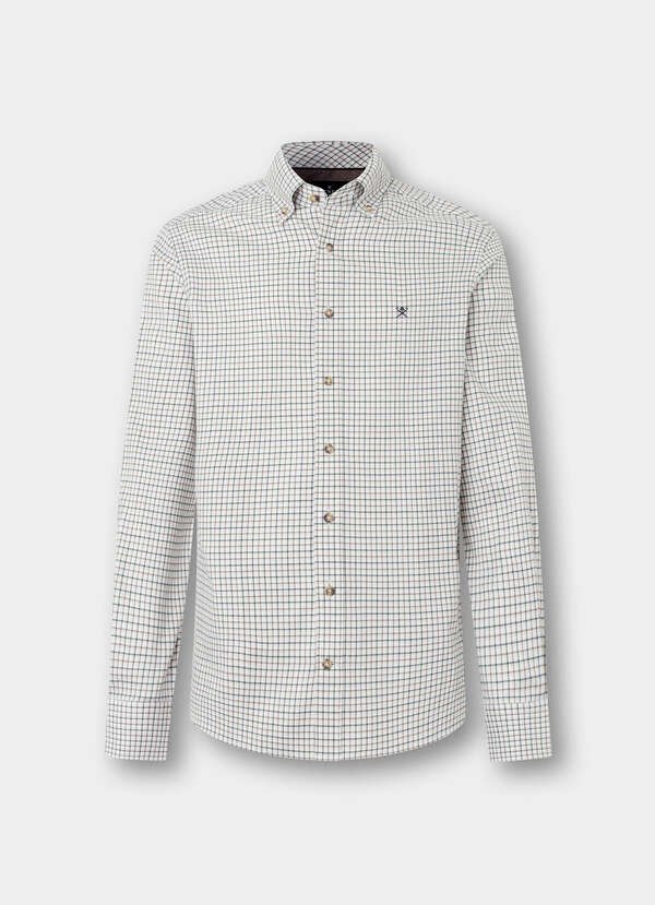 Hackett London Tailored Fit Checked Flannel Shirt-Hunter Green