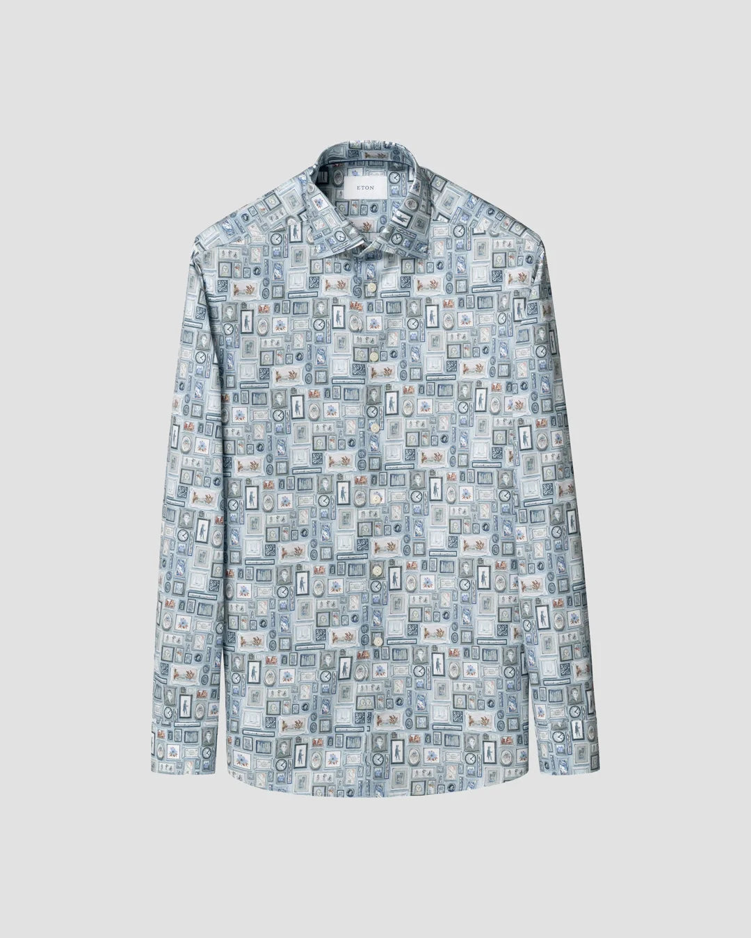 Eton Motif Signature Twill Print Contemporary Fit Shirt-Blue
