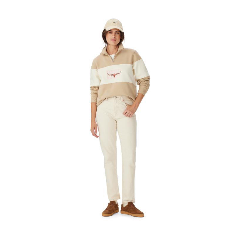 RM Williams Trickett Panel Womens 1/4 Zip Sweatshirt-Sand