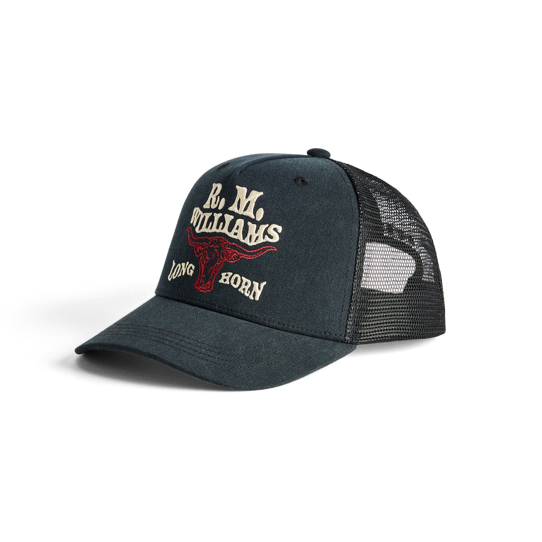 RM Williams RMW Longhorn Trucker Cap-Black Wash